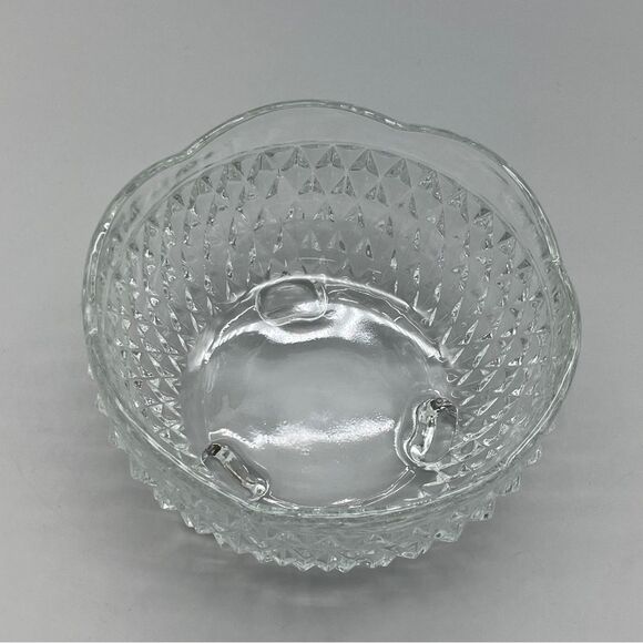 Vtg Indiana Glass Co. Diamond Point Clear Depression Glass Footed Bowl Dish - Picture 4 of 6